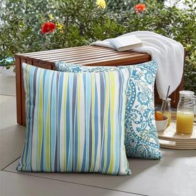 img 3 attached to Stylish And Durable: Set Of 2 18X18 Inch Outdoor Pillow Covers With Modern Paisley Pattern And Blue/White Stripes For Garden Or Patio Furniture