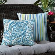 stylish and durable: set of 2 18x18 inch outdoor pillow covers with modern paisley pattern and blue/white stripes for garden or patio furniture logo