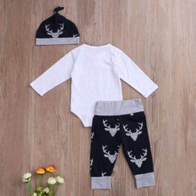 img 2 attached to Newborn Baby Boy And Girl 3PCS Fall Winter Clothes Set With Long Sleeve Deer Romper, Pants, And Hat - Perfect Christmas Outfit