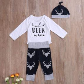img 3 attached to Newborn Baby Boy And Girl 3PCS Fall Winter Clothes Set With Long Sleeve Deer Romper, Pants, And Hat - Perfect Christmas Outfit
