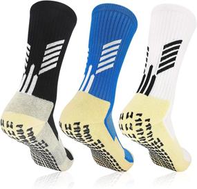 img 4 attached to Stay Comfortable And Safe On The Court With MENDENG Basketball Compression Socks: 3 Pack Crew Grip Athletic Football Sock For Men