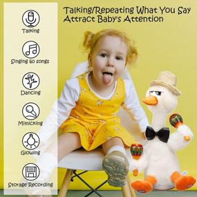 img 3 attached to Electric Talking Duck Toy With Lights And Music - Repeat And Sing Along To 60 Songs - Wriggle Dancing And Drumming For Baby And Kids (White)