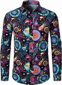 img 4 attached to LucMatton Men'S Linen Stylish Traditional Pattern Printed Long Sleeve Shirt - Look Great & Feel Comfortable!