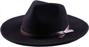 img 4 attached to Женская шляпа Fedora в стиле вестерн, шерстяные ковбойские шляпы для ковбойских девушек и мужчин - войлок с широкими полями.