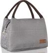 reusable insulated lunch bag cooler tote box meal prep for men & women - ideal for work, picnics, and travel - grey and white striped design by buringer logo
