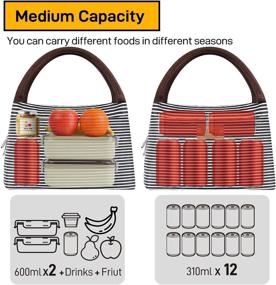 img 3 attached to Reusable Insulated Lunch Bag Cooler Tote Box Meal Prep For Men & Women - Ideal For Work, Picnics, And Travel - Grey And White Striped Design By Buringer