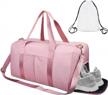 pink gym duffel bag with dry/wet separation, drawstring backpack, and yoga bag - ideal for sports, training, and workouts logo