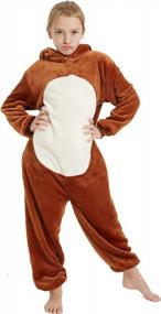 img 1 attached to CASABACO Kid Reindeer Onesie Pajamas: Cute Brown Deer Christmas & Halloween Costume For Boys & Girls - Animal Onepiece In 140Cm Size