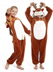 img 4 attached to CASABACO Kid Reindeer Onesie Pajamas: Cute Brown Deer Christmas & Halloween Costume For Boys & Girls - Animal Onepiece In 140Cm Size