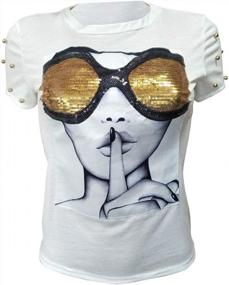 img 4 attached to Womens Sequin T-Shirt With Short Sleeves, O-Neck, Fun Graphics - Perfect For Fashionable Blouse Or Top