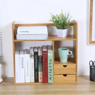 bamboo desktop bookshelf with drawers - office and home organizer for books, supplies, and decor logo