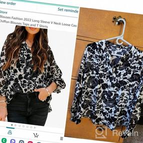 img 7 attached to Women'S Fashion Blouses: Long Sleeve V-Neck, Loose Fit Floral Leopard Print Chiffon Tops & Tees