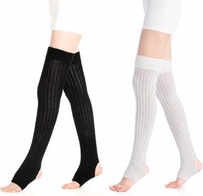 img 4 attached to Warm Up In Style With GLENMEARL Heel-Hole Stirrup Leg Warmers For Women And Girls