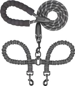 img 4 attached to Large 25-150 Lbs Black Dual Dog Leash With 360 Swivel No Tangle Walking, Shock Absorbing Bungee For Two Dogs - IYoShop