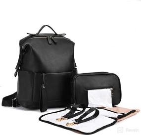 img 4 attached to 🎒 Stylish Leather Diaper Bag Backpack for Women – Travel Baby Bag with Changing Pad, Stroller Straps (2 pieces) – Black