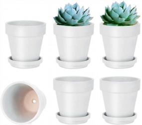 img 4 attached to 6 Pack of 4-Inch White Terra Cotta Pots with Saucers - Small Clay Plant Pots with Drainage Holes, Flower Pots with Trays - Indoor/Outdoor Terracotta Pots for Plants