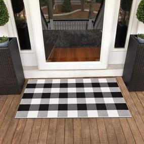 img 4 attached to Hand-Woven Cotton Buffalo Plaid Check Rug: Perfect For Farmhouse And Outdoor Porches - 27.5"X43.3