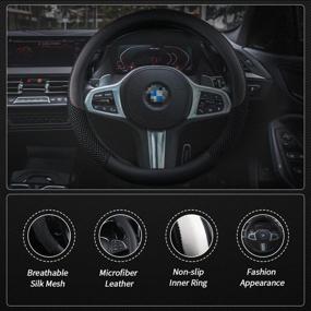 img 1 attached to AUXLIGHT Universal 15 inch Steering Wheel Cover - Premium Microfiber Leather and Viscose, Breathable, Anti-Slip, Odorless, All-Season Comfort (Black)