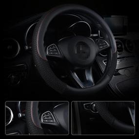 img 2 attached to AUXLIGHT Universal 15 inch Steering Wheel Cover - Premium Microfiber Leather and Viscose, Breathable, Anti-Slip, Odorless, All-Season Comfort (Black)