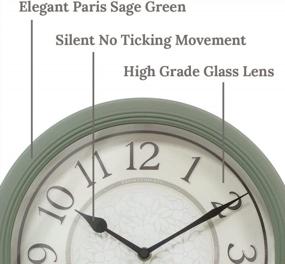img 3 attached to Silent Indoor Luminous Clock With Smart Sensor - PresenTime & Co 12.6, Paris Sage Green, No Ticking, Light On/Off In Low/Bright Light