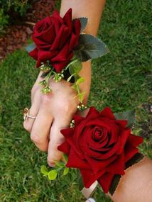 img 2 attached to Stunning Wine Red Corsages For Weddings And Proms: Campsis 2PCS Wedding Wrist Flower Set