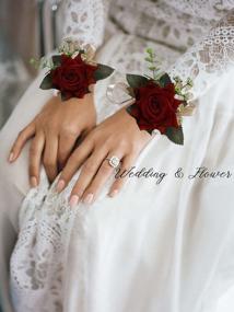 img 3 attached to Потрясающие винно-красные корсажи для свадеб и выпускных вечеров: свадебный цветочный набор Campsis из 2 предметов на запястье