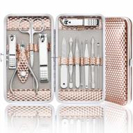 rose gold professional nail clippers set, 12pcs manicure kit stainless steel pedicure grooming kit with travel case for women logo