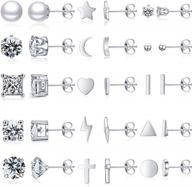 14k white gold plated hypoallergenic star moon cute bar ball tiny crystal stud earrings for women and girls jewelry logo