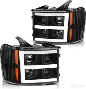 img 4 attached to 🚘 DWVO LED DRL Headlights Assembly for 2007-2013 GMC Sierra 1500/ GMC Sierra 2500HD 3500HD, 2007-2014 Projector Headlamp in Black Housing with Clear Lens