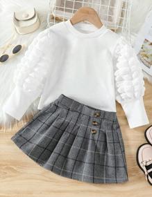 img 2 attached to Trendy Fall/Winter Outfit For Toddler Girls: Puff Sleeve Tops And Plaid Mini Skirts 2-Piece Set By DONWEN