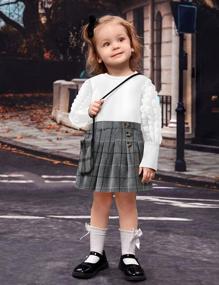 img 3 attached to Trendy Fall/Winter Outfit For Toddler Girls: Puff Sleeve Tops And Plaid Mini Skirts 2-Piece Set By DONWEN