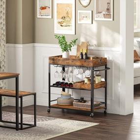 img 3 attached to HOOBRO Bar Cart, Serving Cart With Removable Tray, Kitchen Cart With Wine Rack And Cup Holders, Lockable Castors, Suitable For Kitchen, Living Room, Bar, Rustic Brown BF80TC01