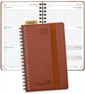 stay organized with poprun planner 2022-2023 - purse size academic year planner with hourly time slots & vegan leather cover in brown логотип