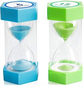 img 4 attached to ⏳ XINBAOHONG Sand Timer Set - 5 Minute and 15 Minute Hourglass Sand Timers for Classroom, Office, Kitchen, and Games - Pack of 2 (Blue 5 Min, Green 15 Min) – 6.3''X 3.2''