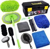 15 piece car cleaning kit – car wash brush mop with 43-inch long handle, chenille microfiber mitt, extendable long pole window water scraper – ideal for interior and exterior car detailing логотип