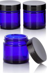 img 4 attached to Set Of 3 Cobalt Blue Thick Wall Glass Jars - 1 Oz / 30 Ml Size, BPA-Free, Airtight, And Smell Proof Containers For Storage