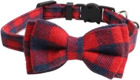 img 3 attached to 🐱 Adjustable Safety Plaid Cat Collar Set with Cute Bow Tie and Bell for Kitty - Imikoko, Breakaway Design (2 Pack)