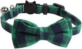 img 2 attached to 🐱 Adjustable Safety Plaid Cat Collar Set with Cute Bow Tie and Bell for Kitty - Imikoko, Breakaway Design (2 Pack)