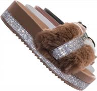 rhinestone faux fur flatform slide sandals with molded footbed - crystal clear stylish footwear logo