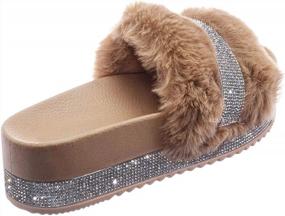 img 2 attached to Rhinestone Faux Fur Flatform Slide Sandals With Molded Footbed - Crystal Clear Stylish Footwear