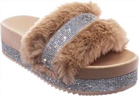 img 3 attached to Rhinestone Faux Fur Flatform Slide Sandals With Molded Footbed - Crystal Clear Stylish Footwear