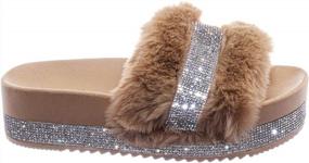 img 1 attached to Rhinestone Faux Fur Flatform Slide Sandals With Molded Footbed - Crystal Clear Stylish Footwear