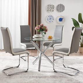img 4 attached to Stylish 5-Piece Dining Set With Round Glass Table And 4 Faux Leather Chairs For Home And Office Use