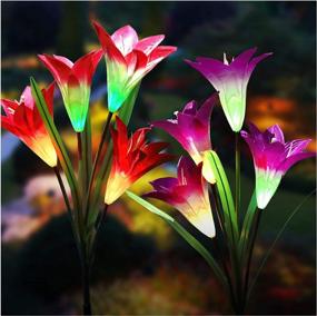 img 4 attached to 2 Pack Multi-Color Changing Lily Solar Flower Lights For Patio, Yard Decoration - TONULAX Outdoor Upgraded Solar Garden Lights With Bigger Flowers And Wider Panels (Purple & Red)