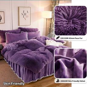 img 1 attached to LIFEREVO Luxury Plush Shaggy Duvet Cover Set Luxury Ultra Soft Crystal Velvet Bedding(1 Faux Fur Duvet Cover And 2 Pompoms Fringe Pillow Shams) Solid,Zipper Closure(Queen, Purple)