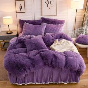 img 4 attached to LIFEREVO Luxury Plush Shaggy Duvet Cover Set Luxury Ultra Soft Crystal Velvet Bedding(1 Faux Fur Duvet Cover And 2 Pompoms Fringe Pillow Shams) Solid,Zipper Closure(Queen, Purple)