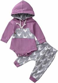 img 4 attached to Очаровательный комбинезон с капюшоном с оленем для новорожденного мальчика или девочки - толстовка с длинным рукавом, включая брюки