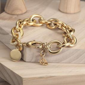 img 2 attached to Chunky CZ Cuban Curb Link Bracelets For Women In Gold, Silver And Rose Gold Plated Stainless Steel With Adjustable Extenders And Round Disc Charm