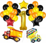 1st birthday construction party supplies - dump truck foil balloon with black, yellow & orange latex balloons for boys' construction themed decorations logo