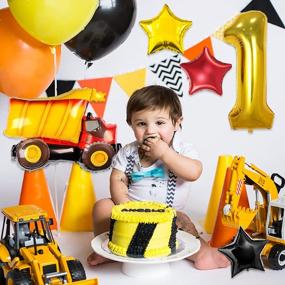 img 2 attached to Товары для празднования первого дня рождения - самосвал из фольги с черными, желтыми и оранжевыми латексными шарами для мальчиков, строительные тематические украшения